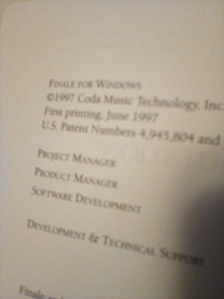 Finale Installation & Tutorials 1997 Windows Coda Music Technology First Print