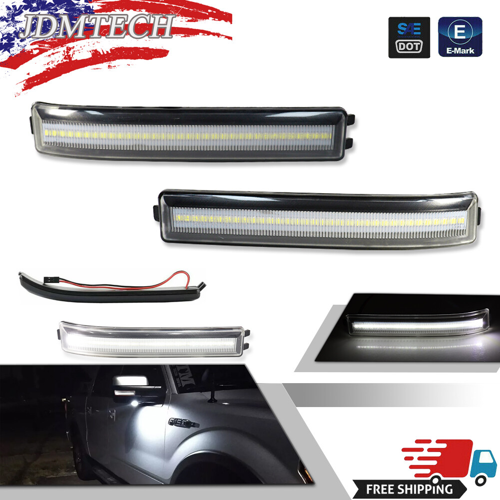 2X White LED Side Mirror Lamp Turn Signal Lights For 2009-2014 Ford F-150 Clear