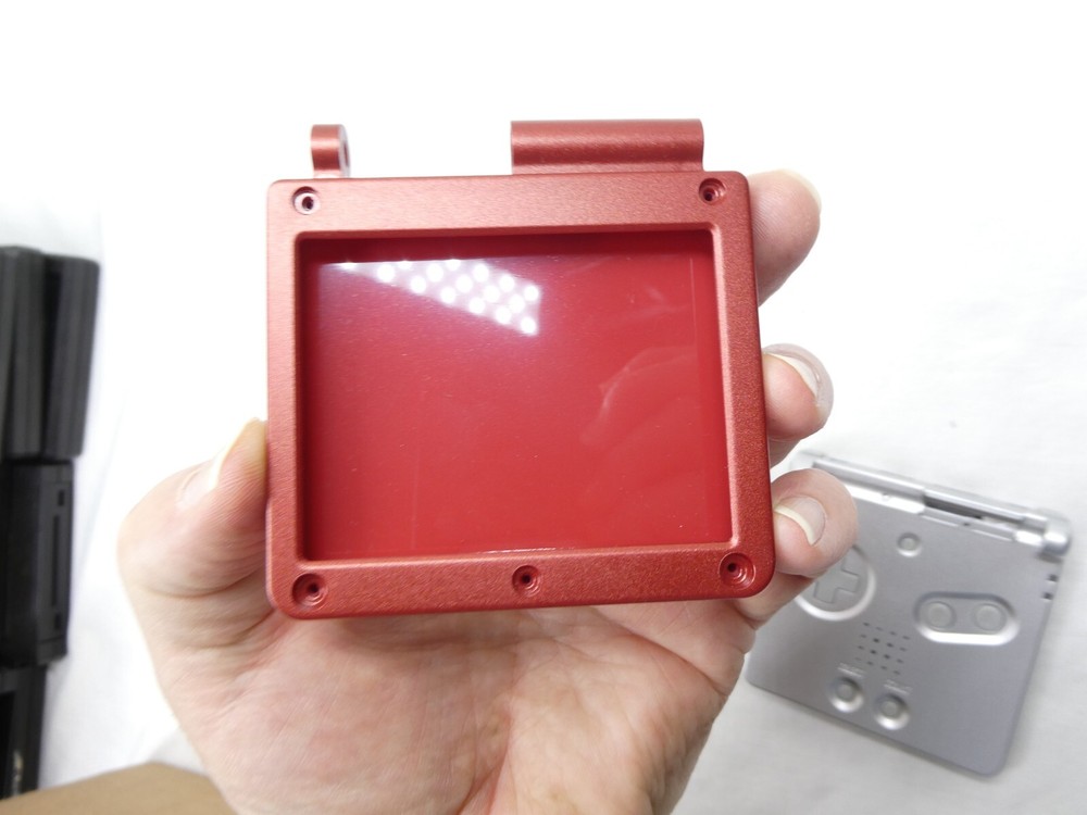 Gameboy Advance SP shell replacement Red/Silver Mario with new screen lens