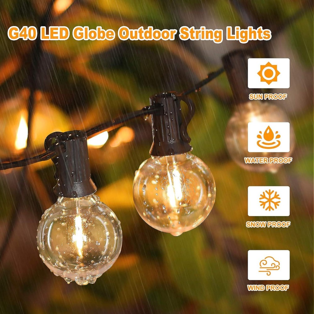 Solar Outdoor LED String Lights 50FT G40 Globe Patio Lights Outdoor String Light