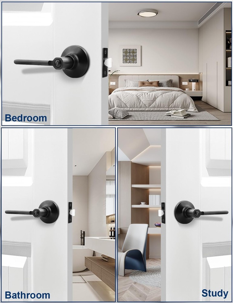 Mengico 6 Pack Privacy Door Handle, Matte Black Interior Door Knobs for Bed &...