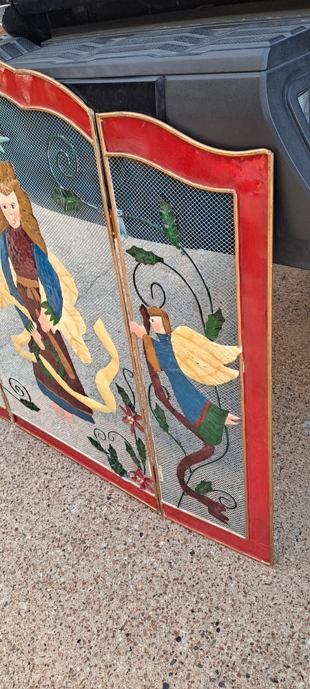 Decorative 3 Panel Metal Fireplace Screen Christmas