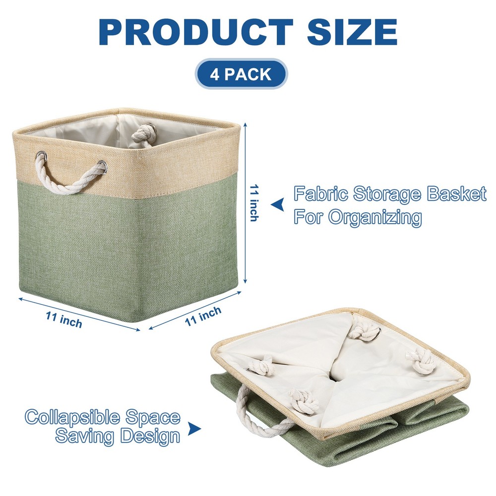 4Pack Storage Baskets Fabric Collapsible Cube Baskets White/Green