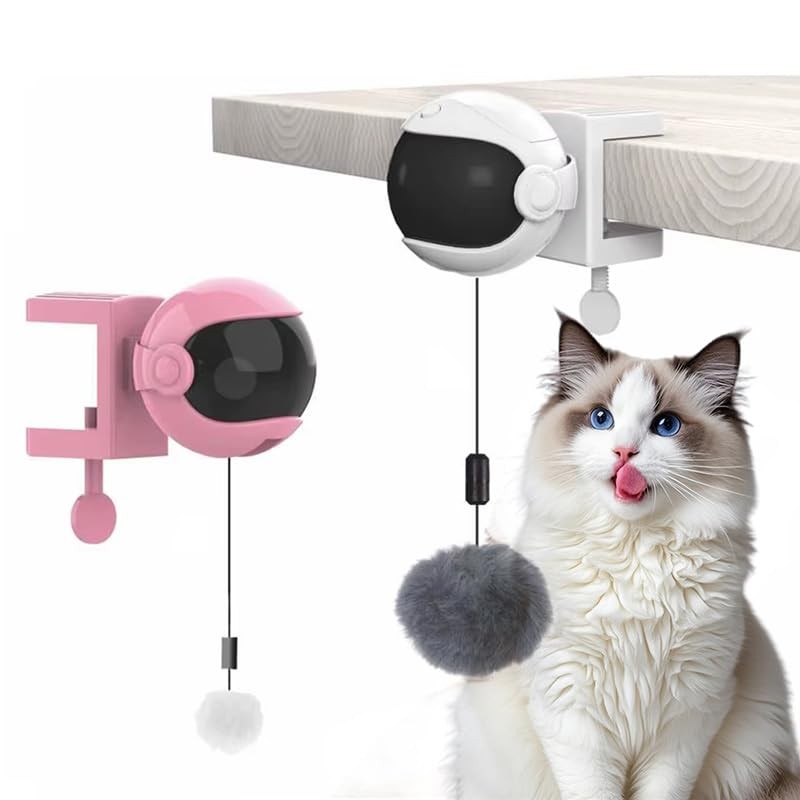 Automatic Cat Teaser with Yo-Yo Motion, Clamp-On Design, Plush Attachment for...