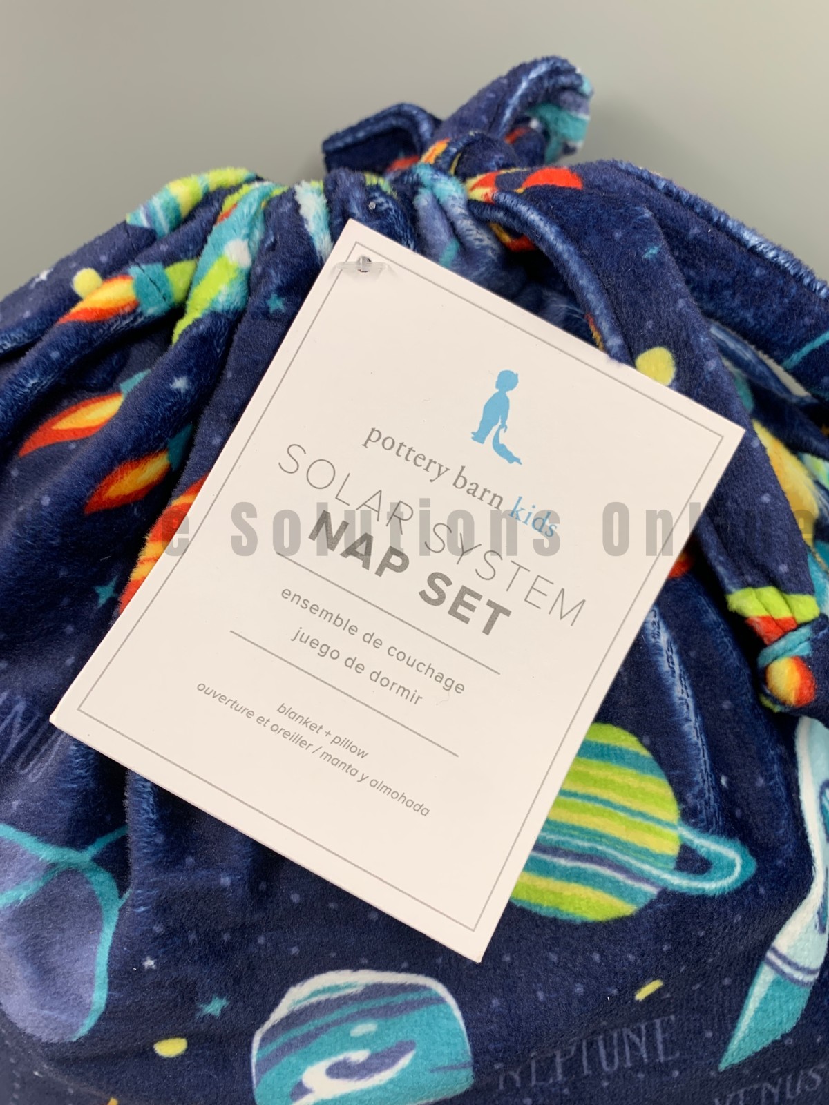 Pottery Barn Kids Navy Solar System Blanket Pillow Nap Set Bag #B5032