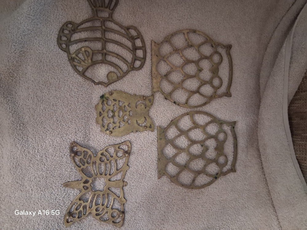 Vintage Solid Brass Trivets (Set of 5)