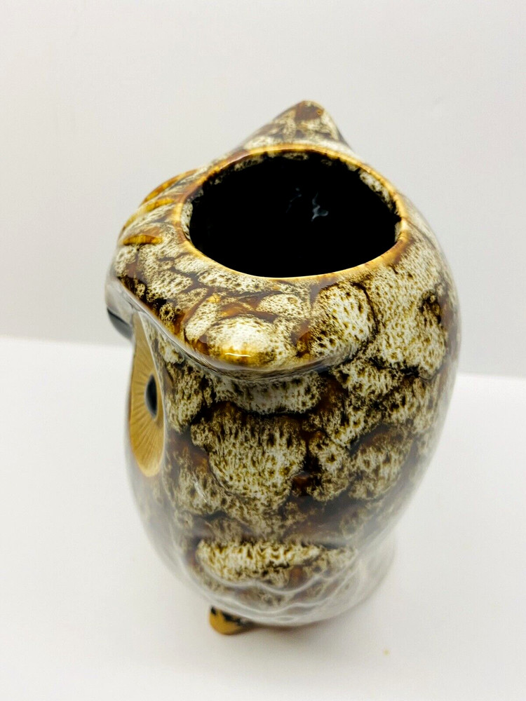 Hosley Glazed Ceramic Brown Owl Vase 9" Tall
