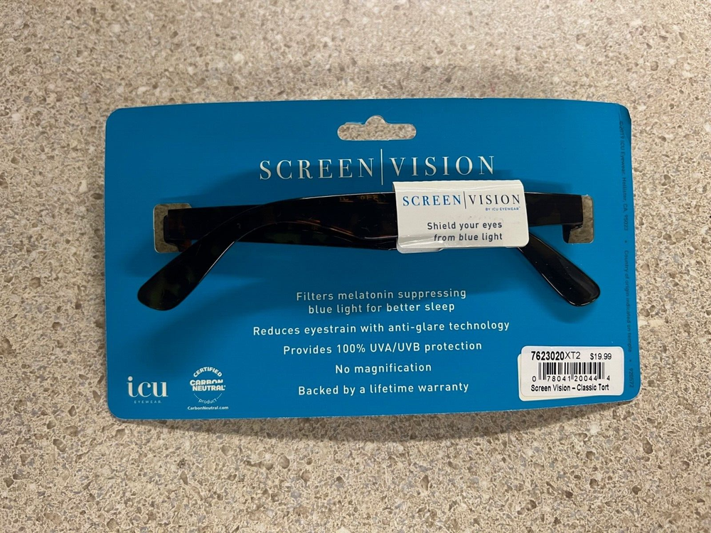 ICU Eyewear Screen Vision Blue Light Glasses New