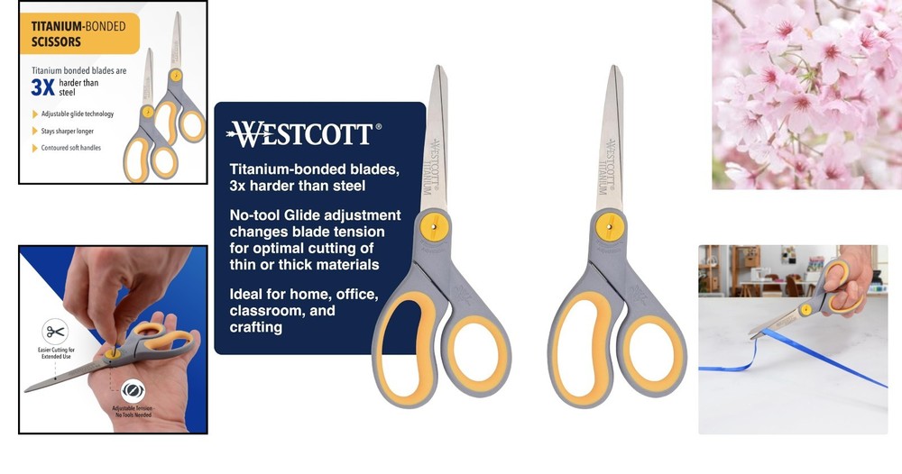 Durable 8” Titanium Bonded Scissors Set - Adjustable Glide for Precision Cutting