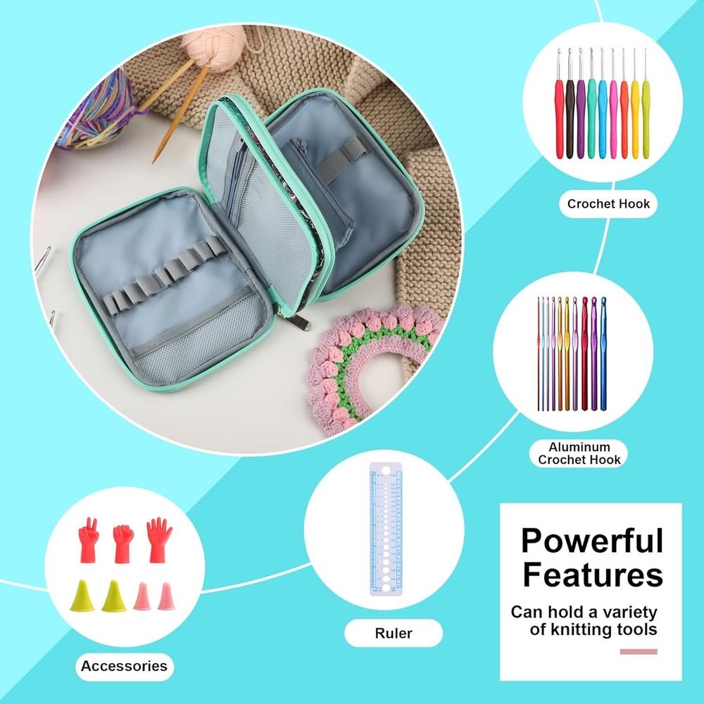 LOOEN Crochet Hook Case with Zipper and Web Pockets for Crochet...