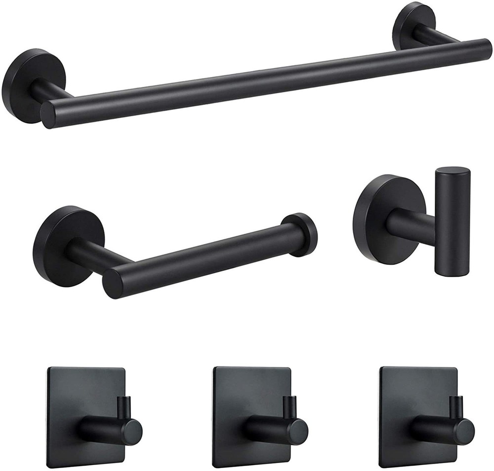 6pcs Bathroom Hardware Accessories Set Towel Bar Set Black Silver