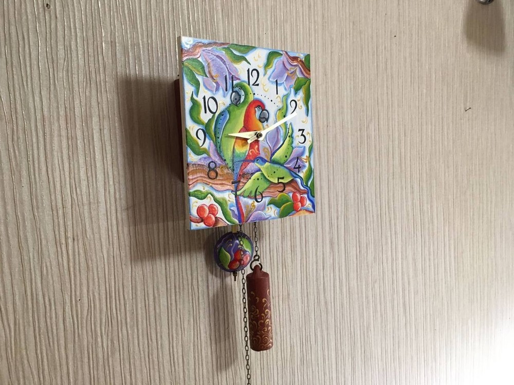 Soviet USSR Vintage Clock, Soviet Working Hand Painted Clock, Parrot Clock