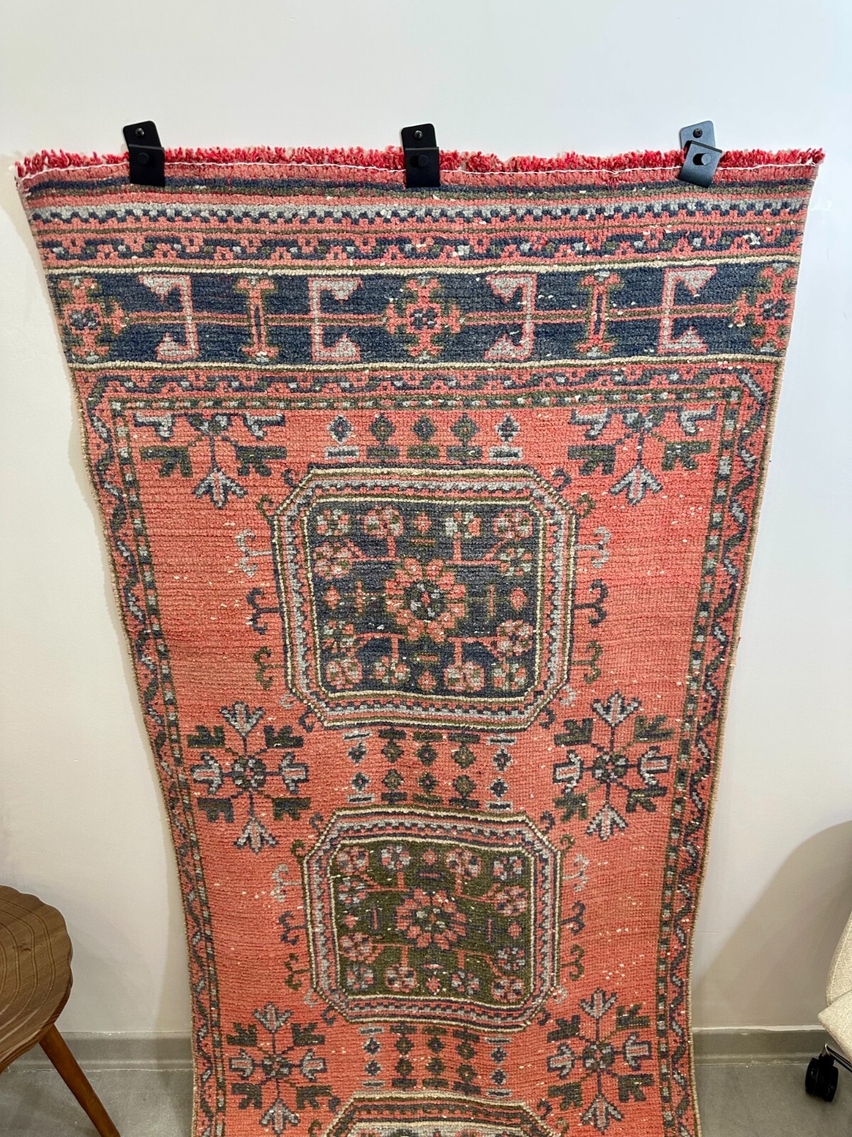 3x11 Pink Floral Vintage Runner, Turkish Runner, Handmade Wool Rug, Oushak Rug