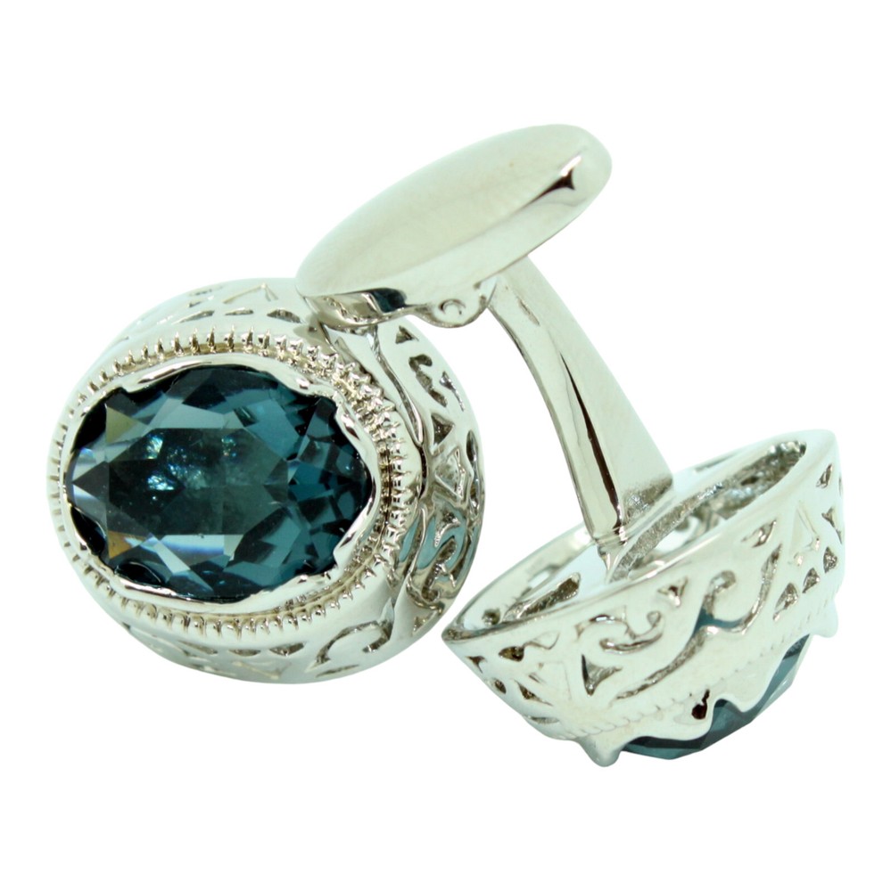 Blue and Silver Cufflinks Oval Shape