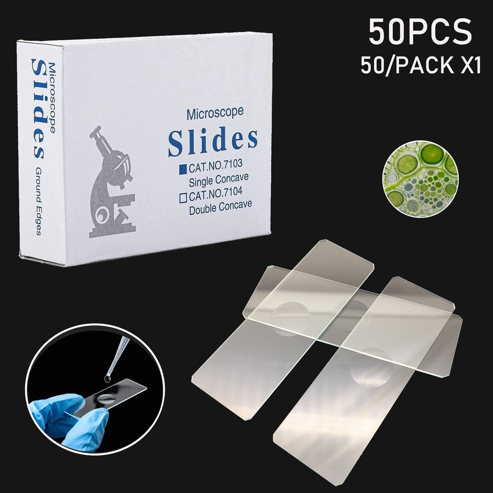 50pcs Single Concave Microscope Slides Pre-Cleaned Clear Glass Slides 1x3''