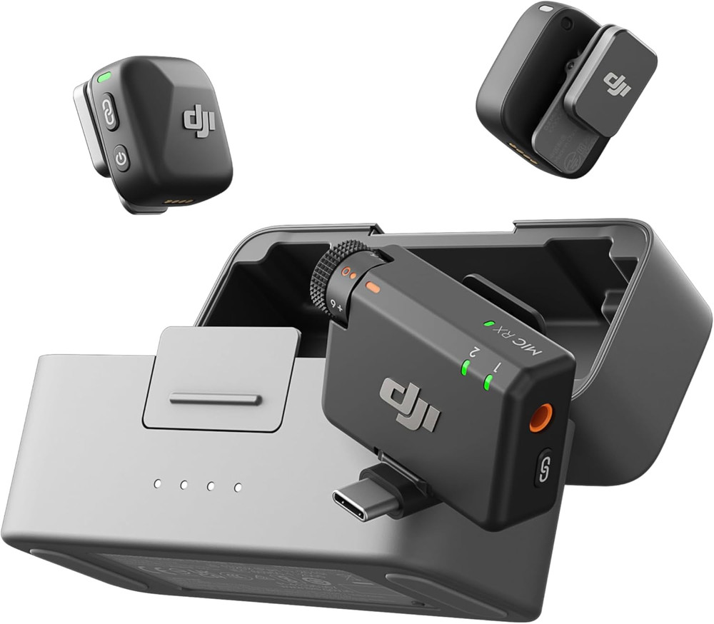 DJI Mic Mini (2 TX + 1 RX + Charging Case), Wireless Lavalier Microphone for Iph