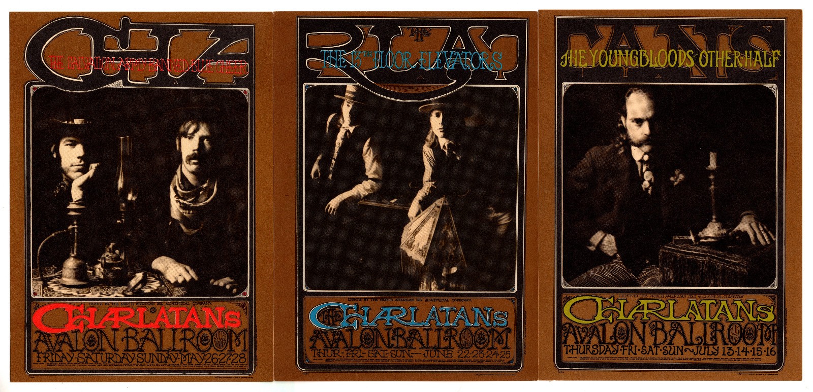 The CharLatans AVaLon BaLLrOOm FD63 / 67 / 71  -ThrEE 1967 PoStcards