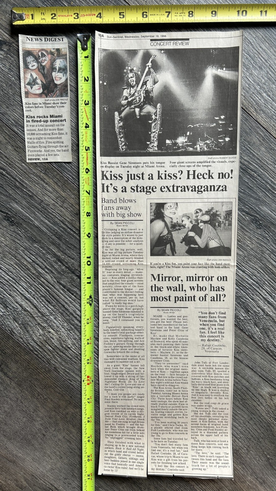 KISS Concert Ad Review Clipping Alive Reunion Tour Miami 1996 Vintage Kiss