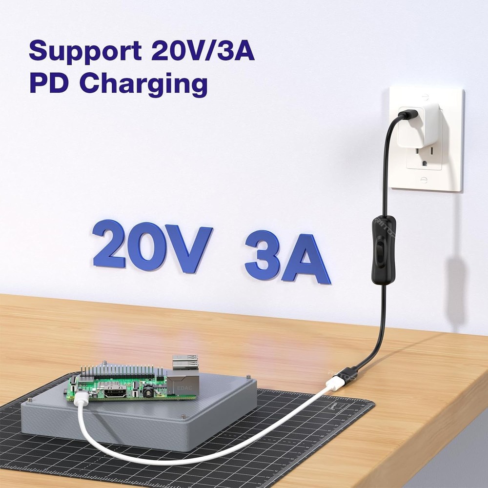 USB Type-C Extension Cable with On Off Switch 1FT, Support Video/Data/Charging