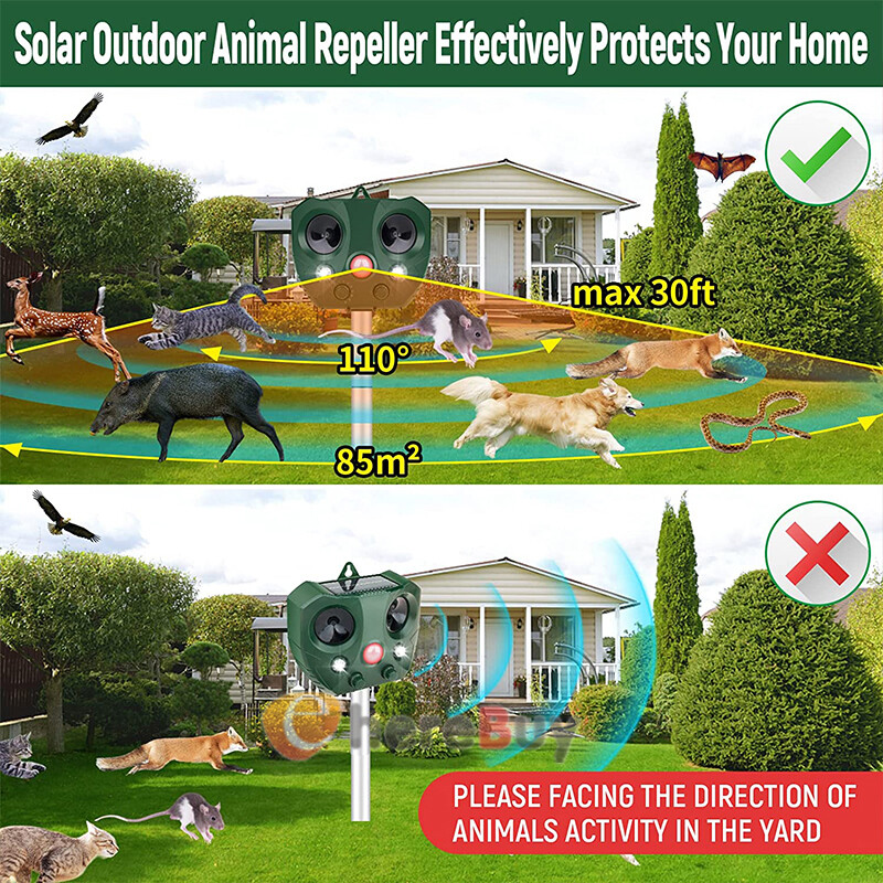 Solar Ultrasonic Bird Repellers Pest Control Scarer Deterrent Fox Motion Sensor