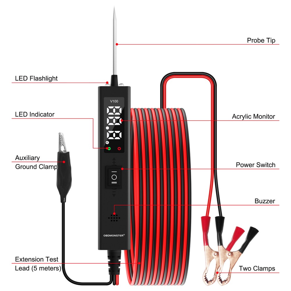Digital Automotive Car Power Circuit Electrical Tester Probe Test Device SystemS