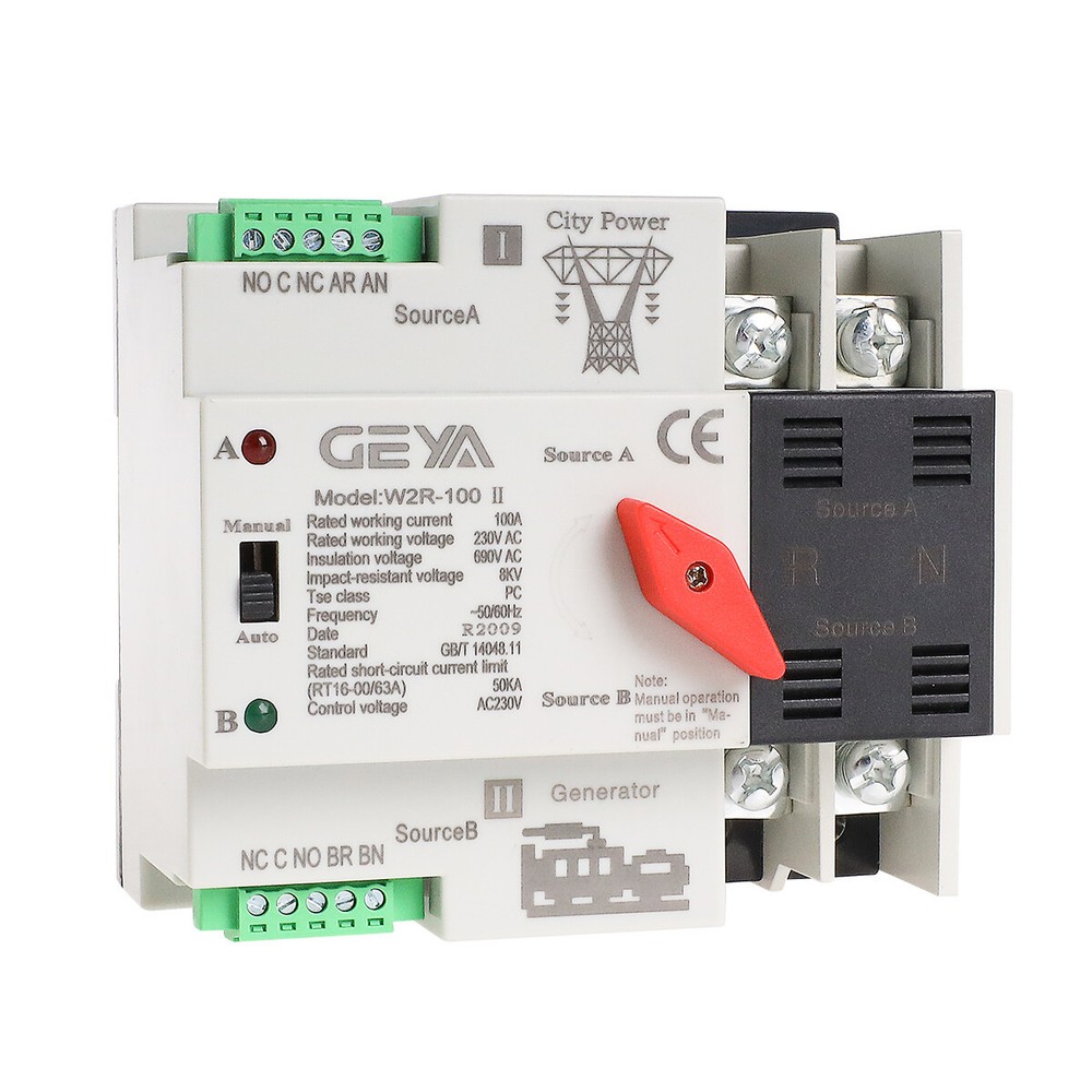 GEYA ATS PC Dual Power Automatic Power Transfer Switch 2Pole 100A 220V 110V Grid