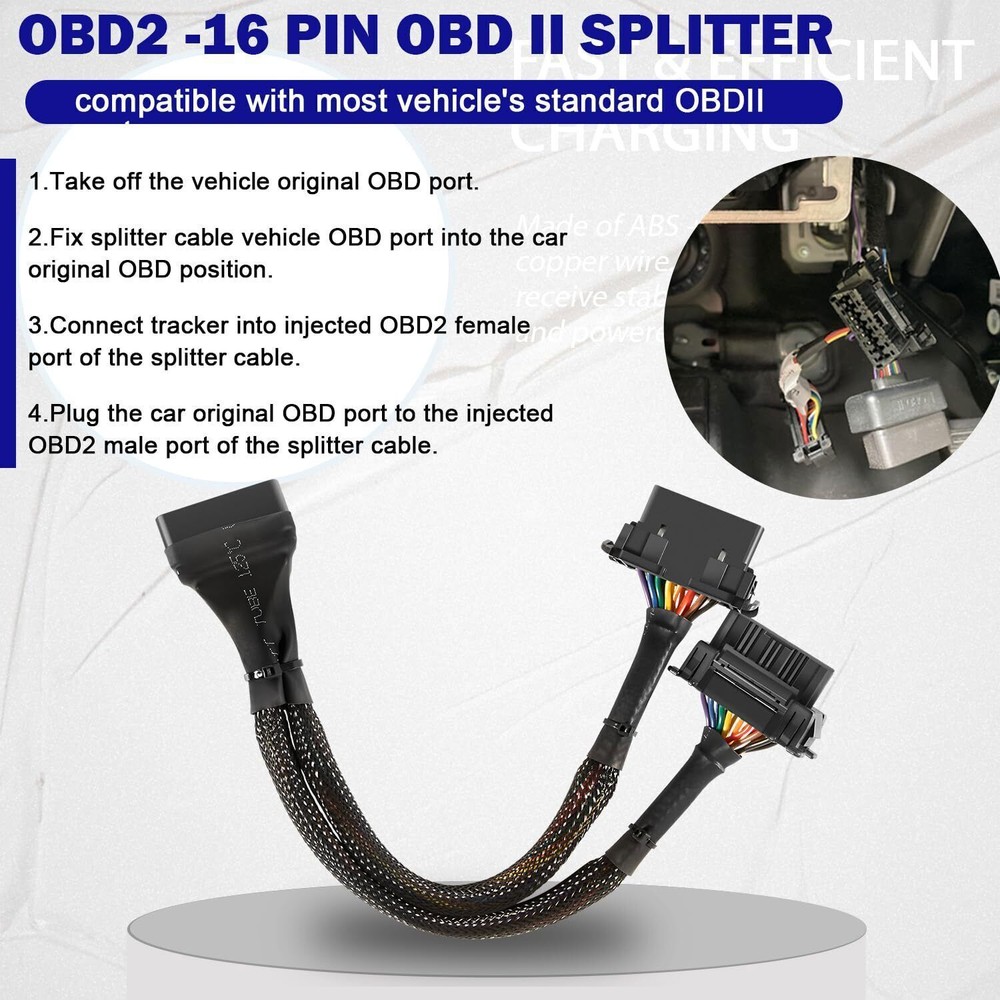 B6 OBD2 16 Pin 1ft Extension Y-type Cable Adapter For All Standard OBD2 Devices