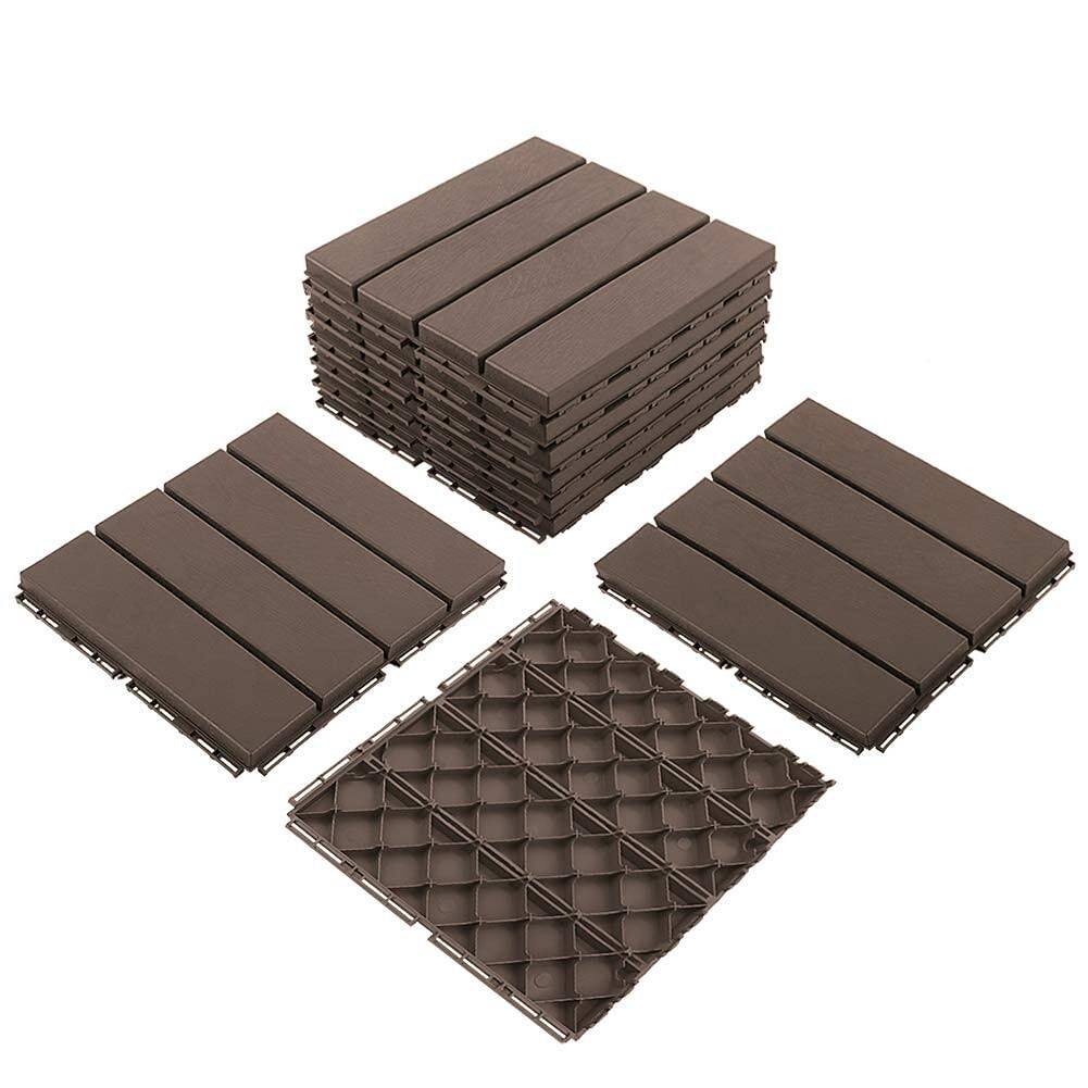 Domi Patio Deck Tiles, Four Slat Plastic Outdoor Flooring, 27 Pieces One Pack