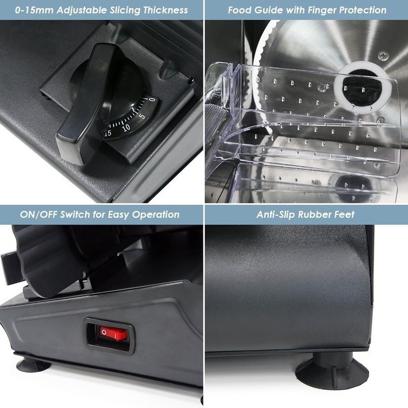 Electric Meat Slicer Adjustable Thickness Kitchen Tool Easy Clean Durable New