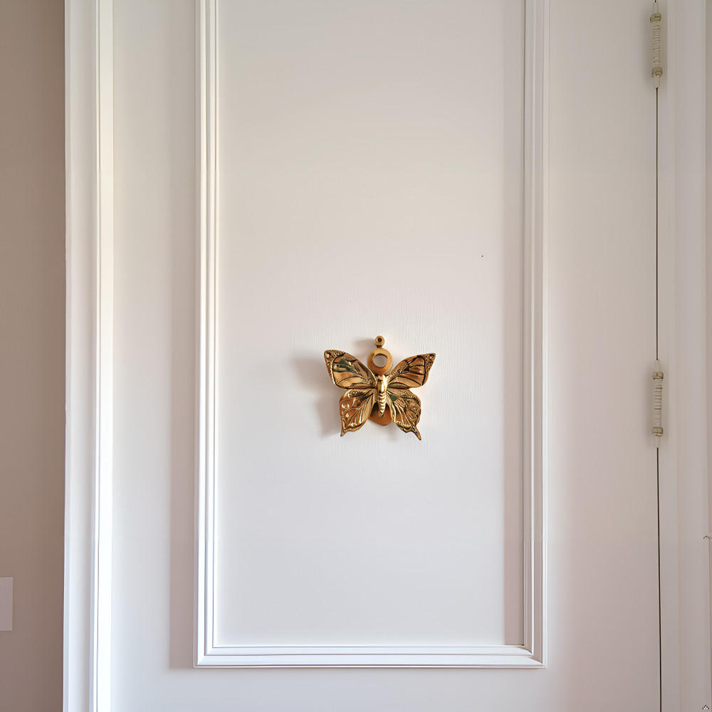 Solid Brass Butterfly Door Knocker , Gold Brass Door Decor