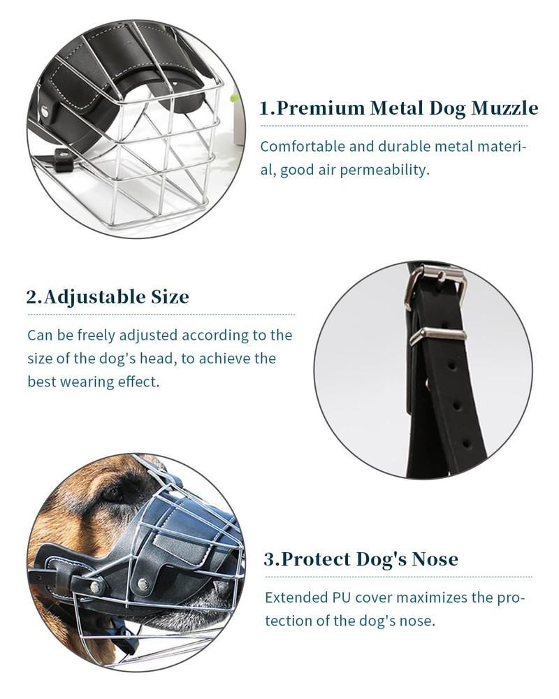 Dog Muzzle for Large Dogs, German Shepherd Muzzle with Adjustable Leather Str...