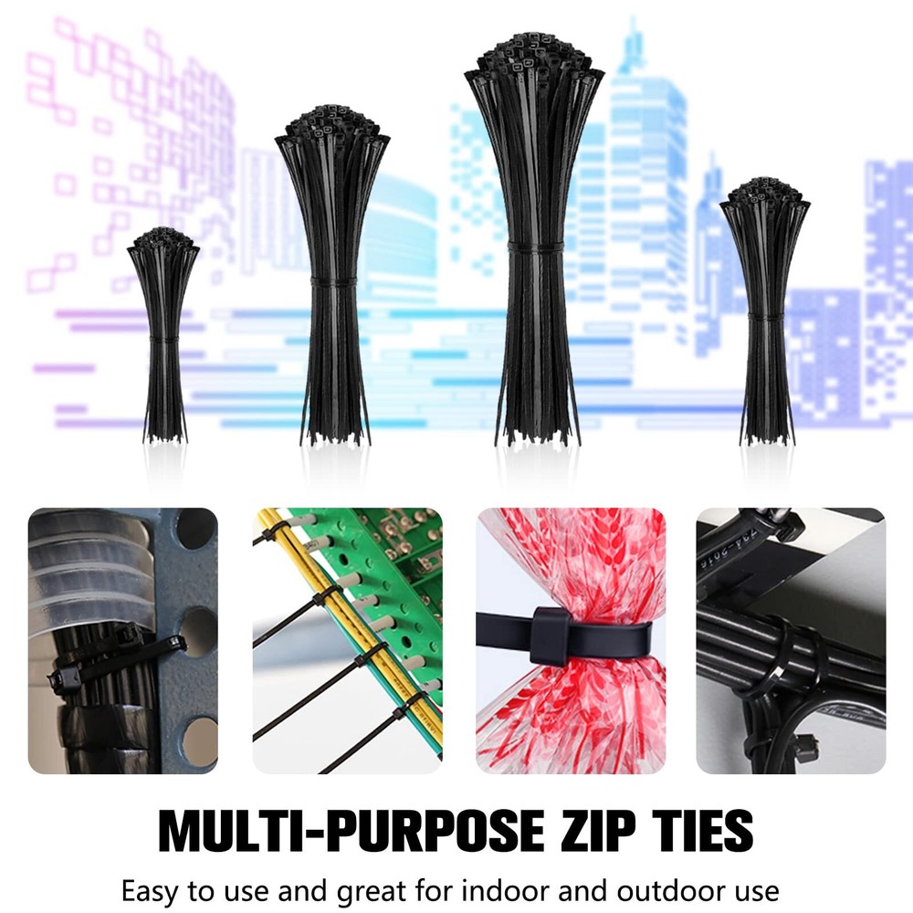 Cable Zip Ties,400 Pack Black Assorted Sizes 12+8+6+4 Inch,Multi-Purpose Self-Lo