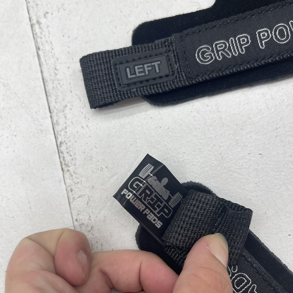Grip Power Pads For Weight Lifting With Adjustable Hook & Loop Strap Black Large