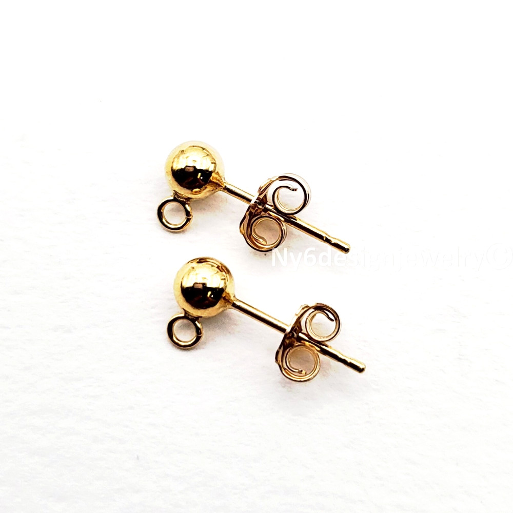 14K Gold Filled 4mm Ball Stud Earrings Loop Post Dangle Connector Clutches 2pcs