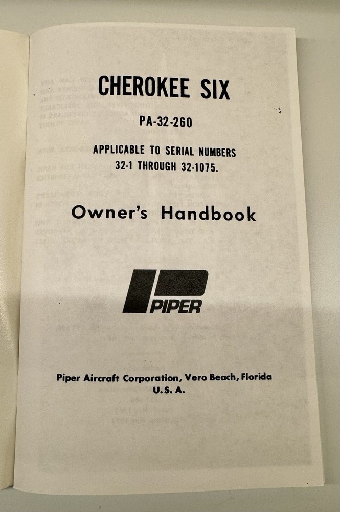 Piper Cherokee Six Owner's Handbook