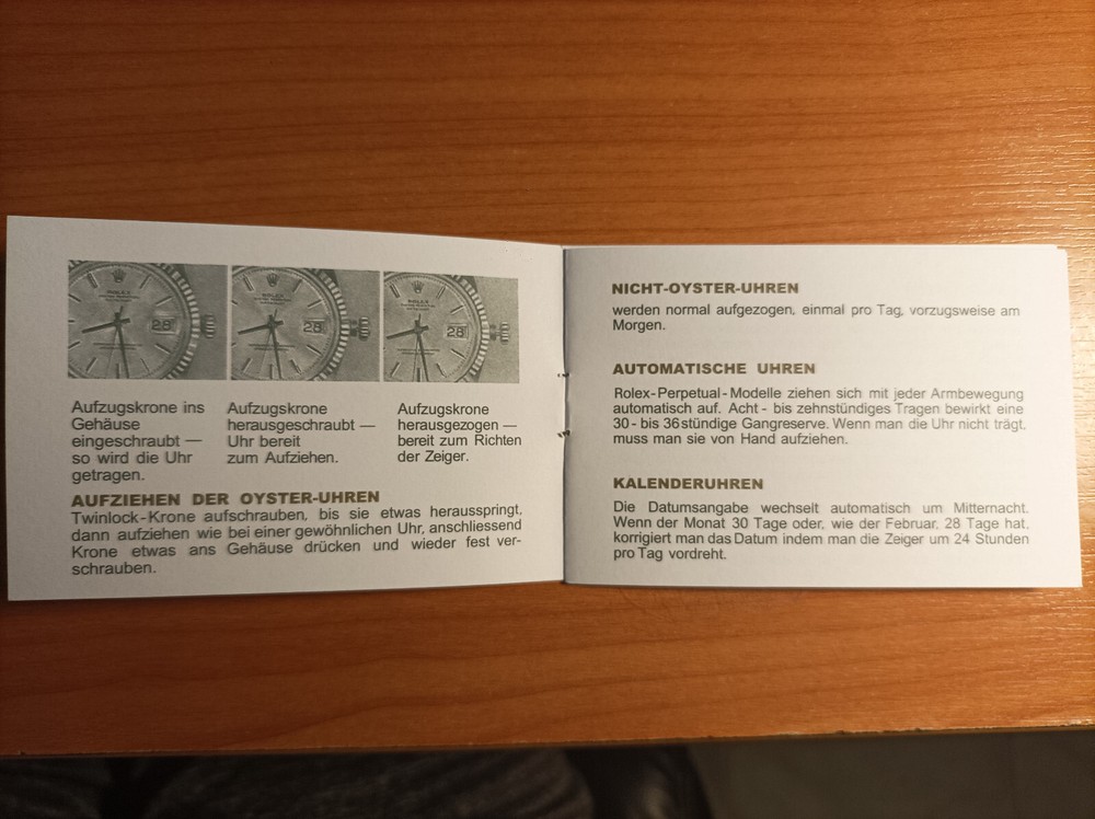 Rolex Guarantee 1972 all models german in good condition