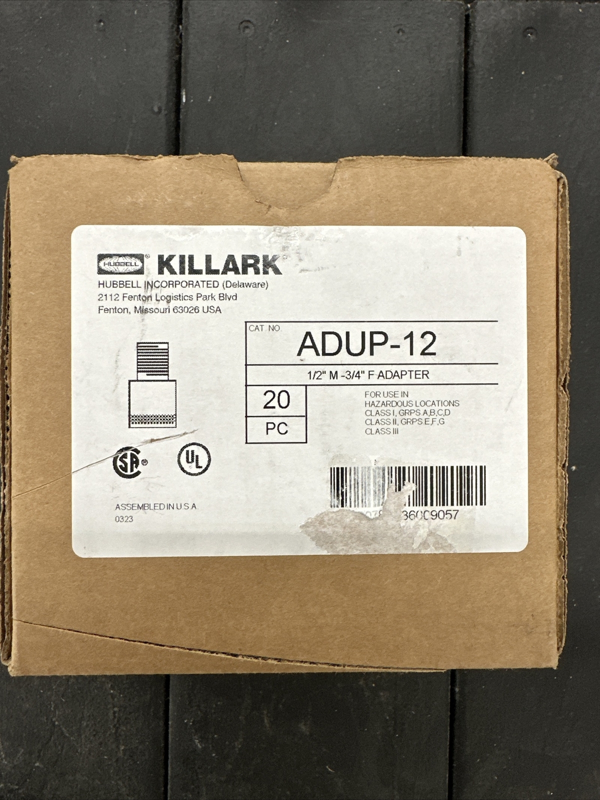 Killark ADUP-12 Conduit Adapter , 1/2”in Male , 3/4”in Conduit Female 20 Pieces