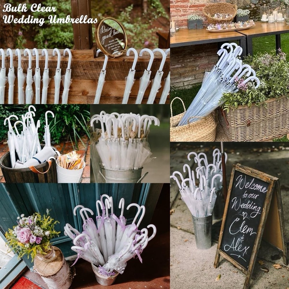 12 Pcs Wedding Umbrella Bulk,with J Hook Handle,Auto Open Stick Clear...
