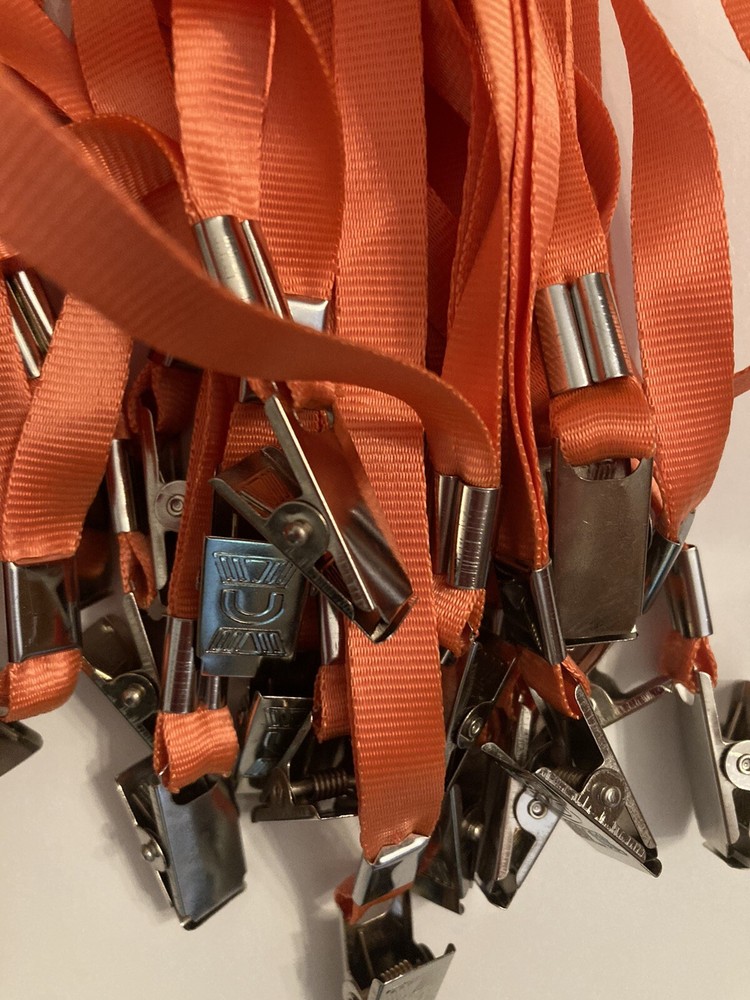 100 Pcs Lanyards Orange For ID Badges Nylon Bulk Clip Bundle