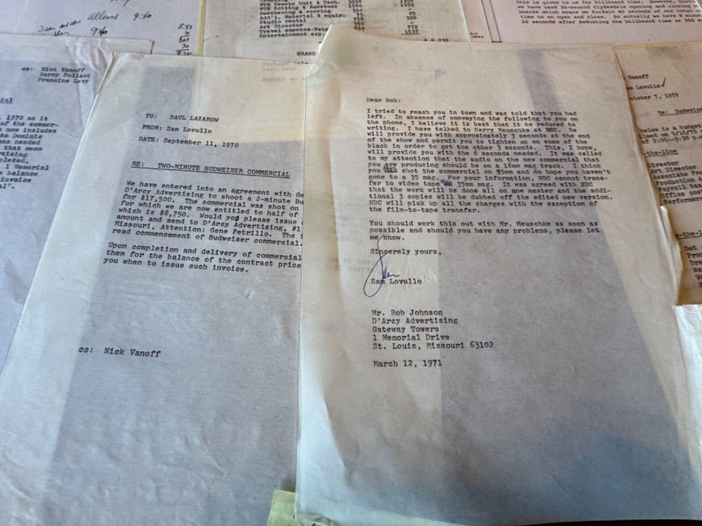 RARE BUDWEISER COMMERCIAL JOHN WAYNE MAKING OF VARIOUS PAPERWORK FOR SCRIPT