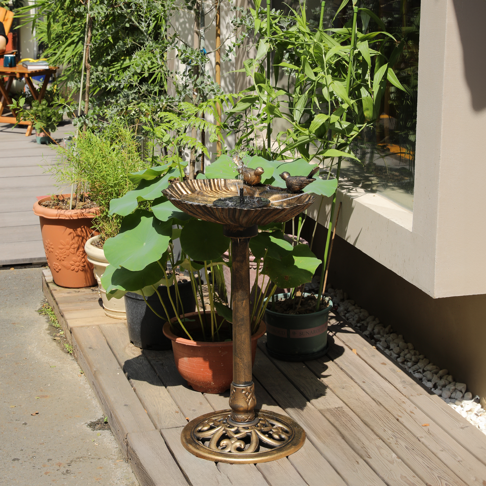 Outdoor Pedestal Solar Pumb Bird Bath Freestanding Bronze Garden Backyard Decor