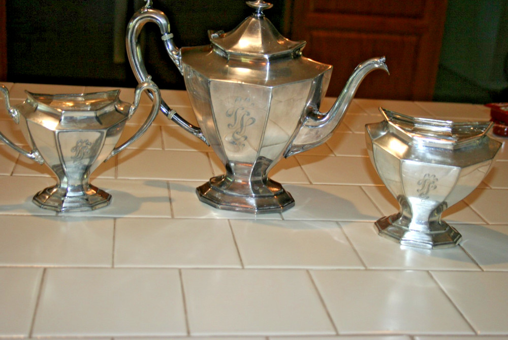 Vintage Reed & Barton No.3690/3Pc Silverplate/Gilt Tea Set-Used-Monogram