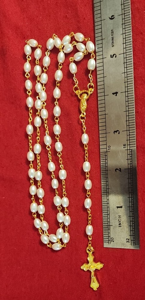 HANDMAID GOLD PLATED CATHOLIC ROSARY NECKLACE NEW
