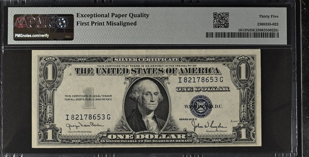 PMG35 EPQ 1935D 1$ MISALIGNMENT ERROR ON BACK 2961A