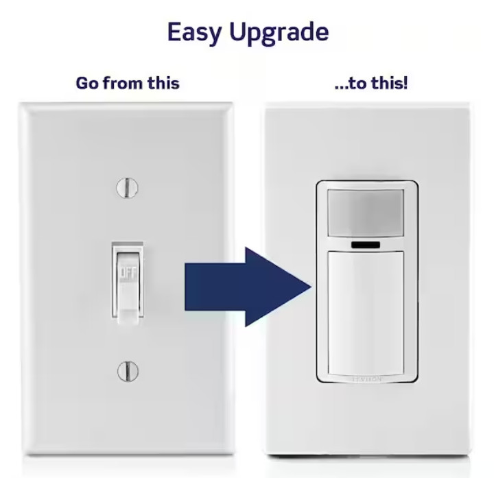 Leviton DOS02-1LW Decora Motion Sensor Light Switch Auto-On Single Pole White