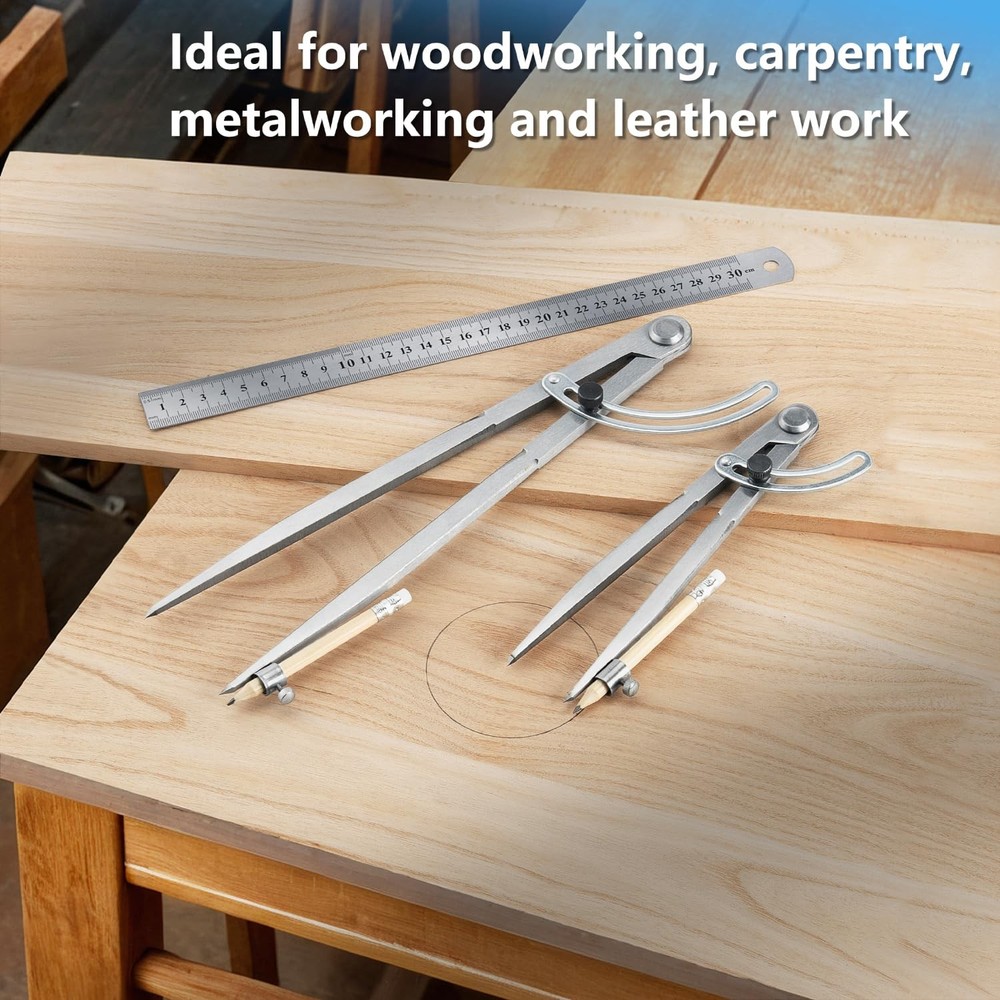 WORKLION Woodworking Compass Geometry Set - Large Locking 8 Inch, Silvery