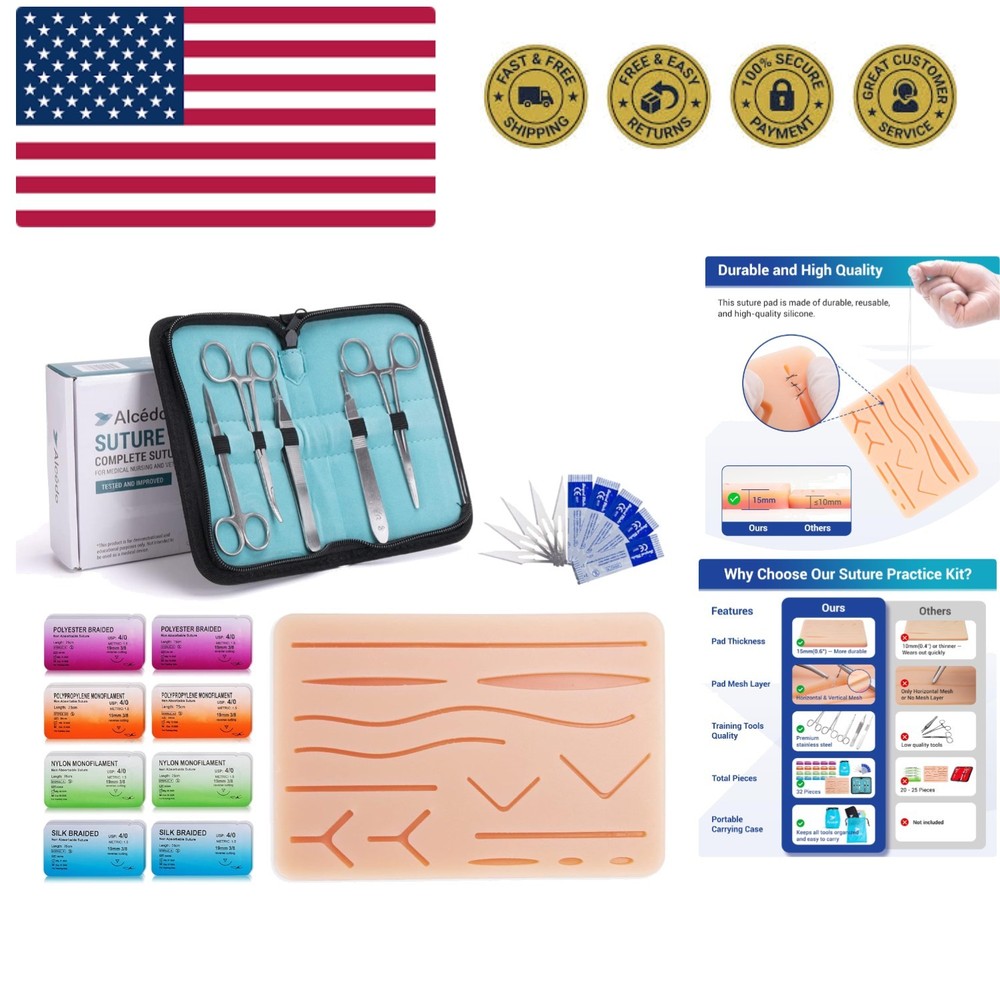 Suture Practice Kit for Medical Students | Complete Set 32 Pieces Include Dur...