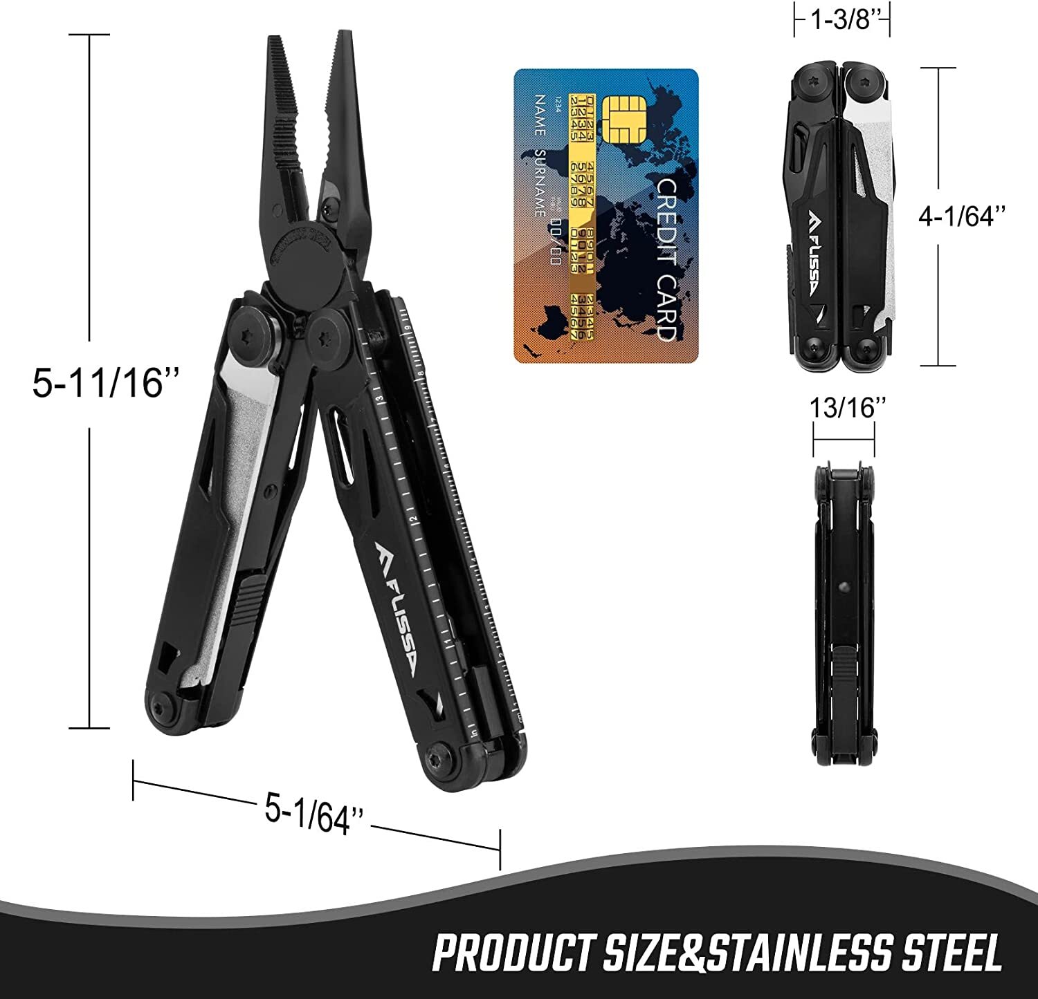 Flissa Multitool 16-in-1 with Sheath high-quality Stainless Steel EDC Multitool