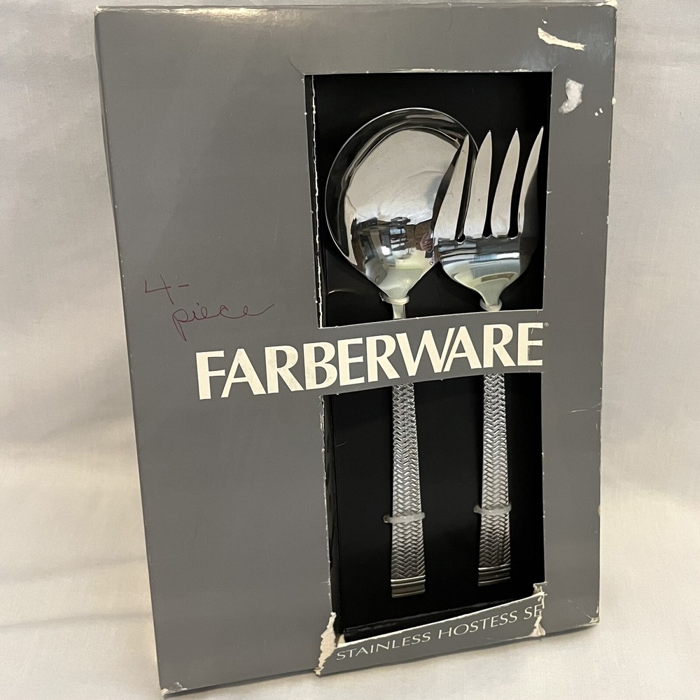 Farberware FRW14 Wicker/Basket Weave Stainless Hostess Flatware Set 4-Pc Serving