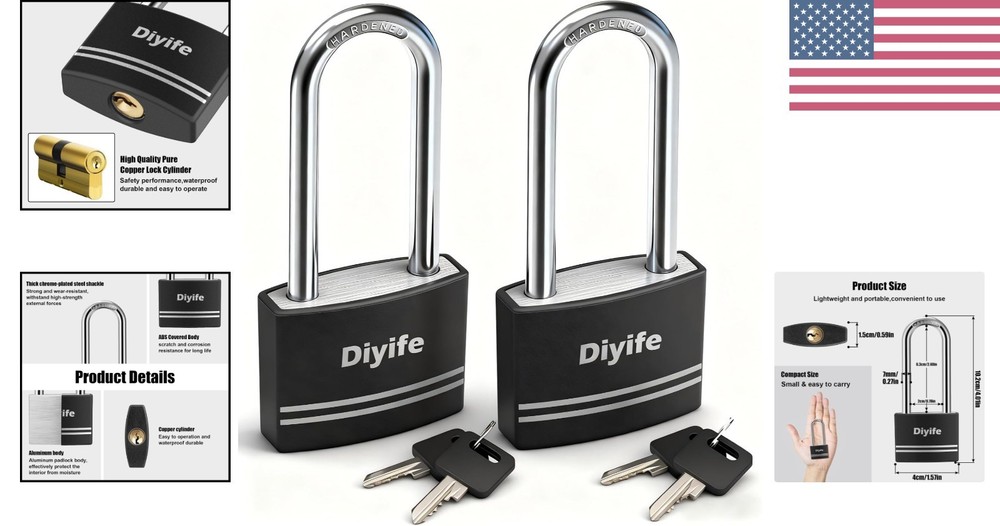 Durable Anti-Rust Padlocks - 2 Pack with 4 Alike Keys for Total Convenience
